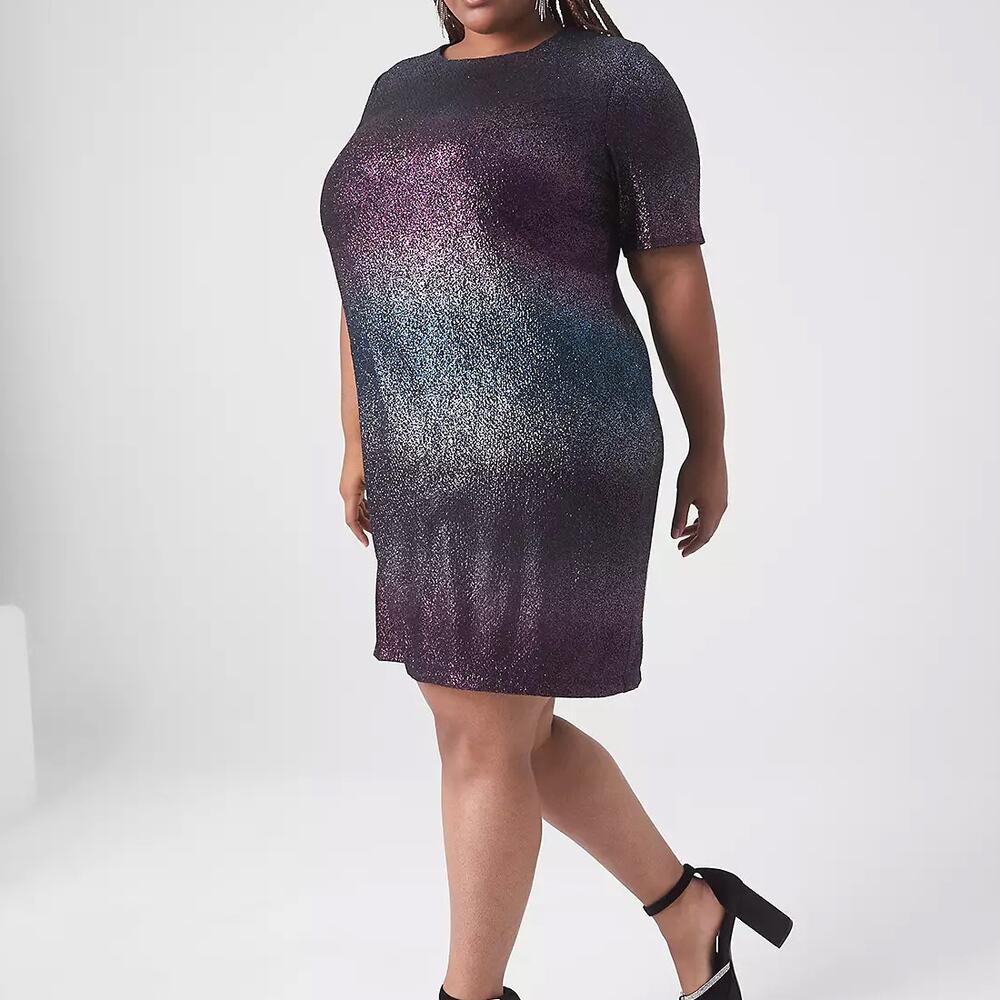 Lane Bryant Perfect Sleeve Purple Ombre‎ Metallic Shift Tee Dress, Women's 18/20